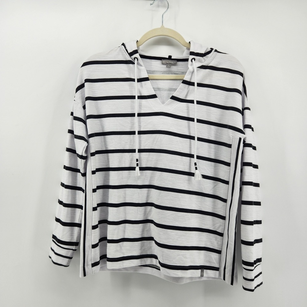 T by Talbots Striped Hoodie‎ Small Petite White Black Long Sleeve Casual